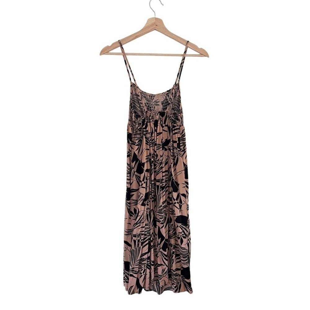 Wild Fable Smocked Midi Beach Dress Tropical Palm Print Clay Black XS - Picture 4 of 12